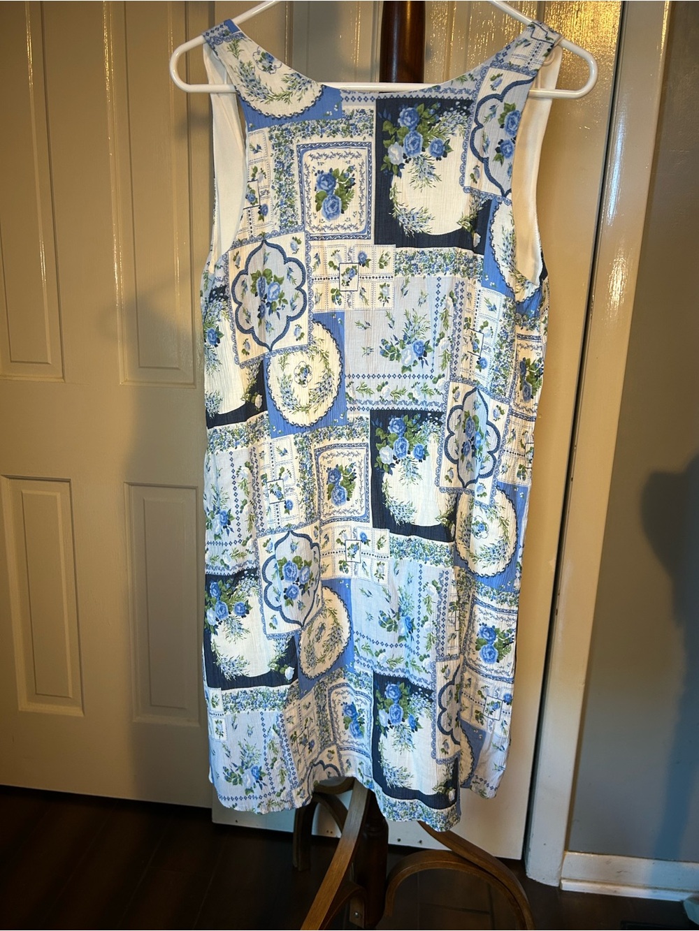 Abercrombie & Fitch Blue and White Patchwork Floral Slip Dress